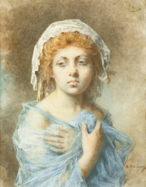 Portrait Of A Young Lady by Alexei Harlamoff - Hand-Painted Oil Painting Reproduction