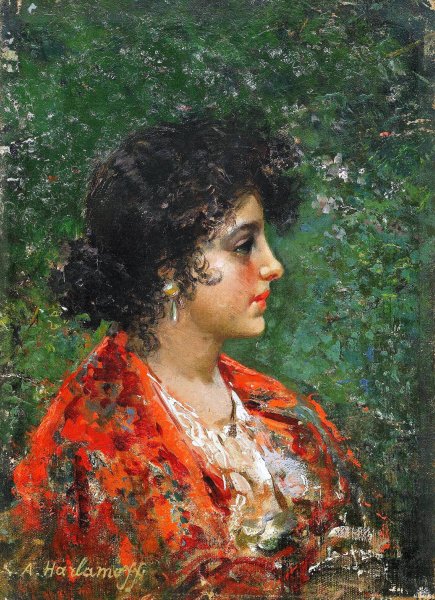 Portrait of a Young Lady by Alexei Harlamoff - Hand-Painted Oil Painting Reproduction