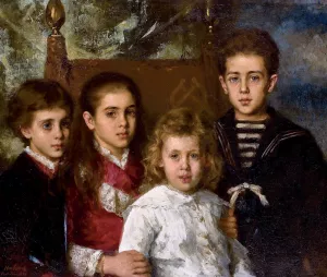 Portrait of the Children of Paul Demidoff by Alexei Harlamoff Oil Painting