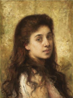Red-Haired Beauty by Alexei Harlamoff Oil Painting