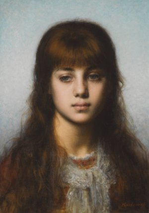 Study Of A Girl by Alexei Harlamoff Oil Painting