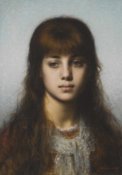 Study of a Girl by Alexei Harlamoff - Hand-Painted Oil Painting Reproduction