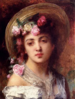 The Flower Girl by Alexei Harlamoff Oil Painting
