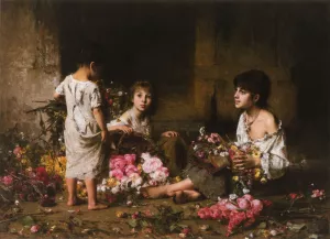 The Flower Girls by Alexei Harlamoff Oil Painting