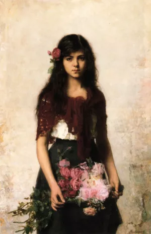 The Flower Seller by Alexei Harlamoff Oil Painting