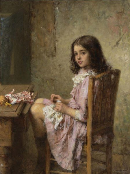 Main Product Photo of The Little Seamstress Painting by Alexei Harlamoff
