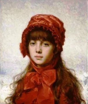 The Red Bonnet by Alexei Harlamoff - Oil Painting Reproduction
