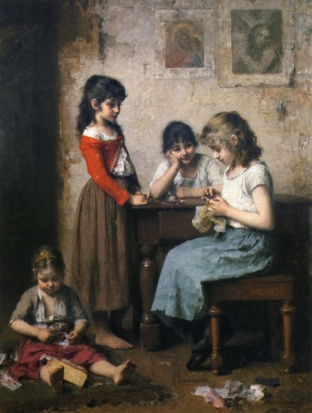 The Young Seamstress by Alexei Harlamoff - Hand-Painted Oil Painting Reproduction