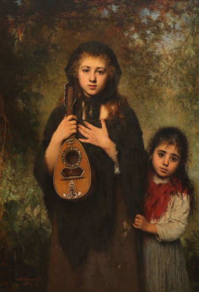 Two Girls by Alexei Harlamoff - Hand-Painted Oil Painting Reproduction