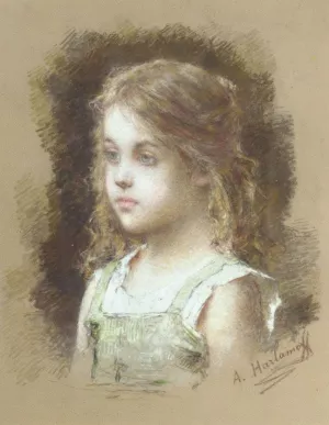 Young Girl In A Green Tunic by Alexei Harlamoff Oil Painting