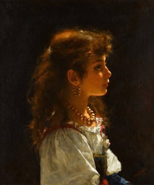 Young Girl in Profile by Alexei Harlamoff Oil Painting