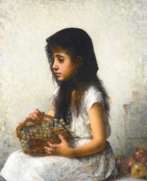 Young Girl with Grapes by Alexei Harlamoff Oil Painting