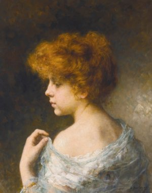 Young girl with red hair by Alexei Harlamoff Oil Painting