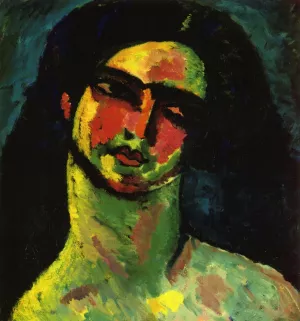 Head of An Italian Woman witih Black Hair from the Front by Alexei Jawlensky Oil Painting