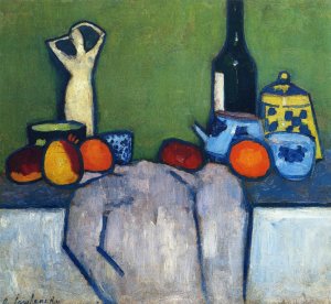 Still Life with Flask, Fruit and Figure Oil painting by Alexei Jawlensky