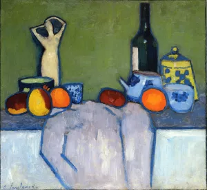 Still Life with Fruit, Figurine and Bottle by Alexei Jawlensky Oil Painting
