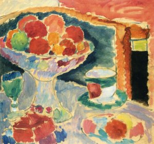 Still Life with Fruit Stand, Bohemian Glass and Empire Cup by Alexei Jawlensky Oil Painting