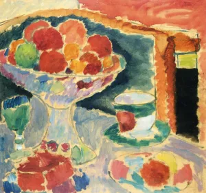 Still Life with Fruit Stand, Bohemian Glass and Empire Cup by Alexei Jawlensky - Oil Painting Reproduction