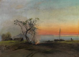 Fishermen on the Volga by Alexei Kondratievich Savrasov Oil Painting