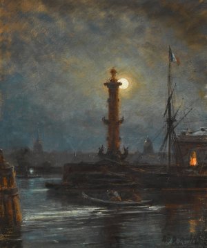 Rostral Column in St Petersburg by Alexei Petrovich Bogoliubov Oil Painting