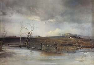 Spring. Kitchen Gardens by Alexei Savrasov Oil Painting