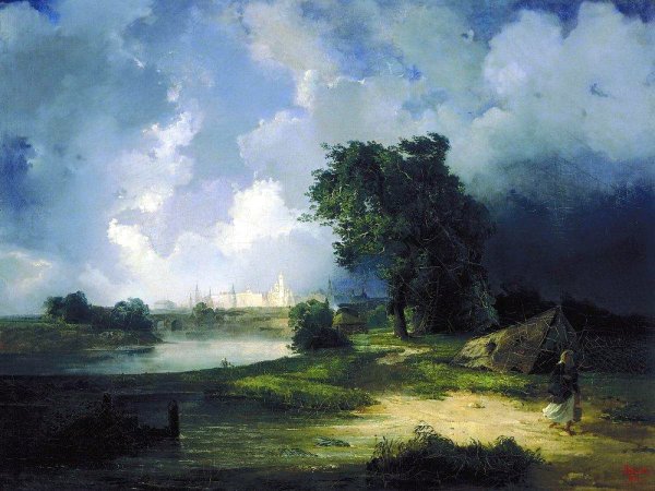 View of the Kremlin from the Krymsky Bridge in Inclement Weather by Alexei Savrasov - Hand-Painted Oil Painting Reproduction