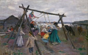 The Village Swing by Alexei Stepanovich Stepanov Oil Painting
