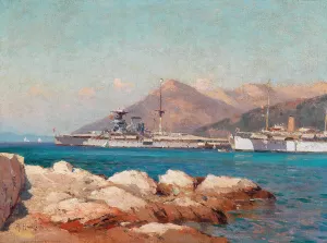 British battleships by Alexei Vasilievich Hanzen Oil Painting