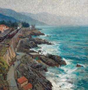 Coast at Nervi by Alexei Vasilievich Hanzen Oil Painting