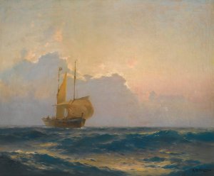 Ship At Dusk by Alexei Vasilievich Hanzen Oil Painting
