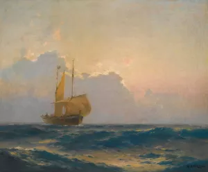 Ship At Dusk by Alexei Vasilievich Hanzen Oil Painting