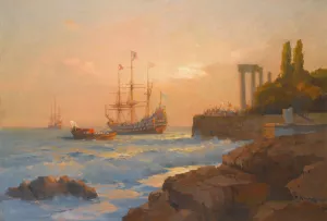 Triumphant Ship Approaching The Harbour by Alexei Vasilievich Hanzen Oil Painting