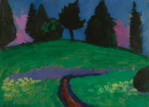 Dunkle Baume uber Grunem Hang Oil painting by Alexej Von Jawlensky
