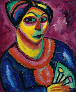 Frau Mit Grunem Facher by Alexej Von Jawlensky Oil Painting