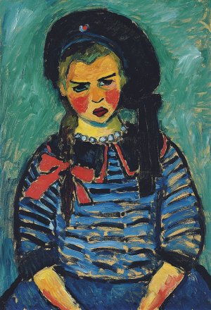 Girl With Red Ribbon by Alexej Von Jawlensky Oil Painting