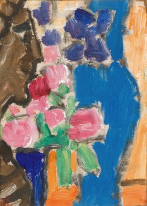 Still Life; Flower Still Life With Vase And Figure, Semi-Profile by Alexej Von Jawlensky Oil Painting