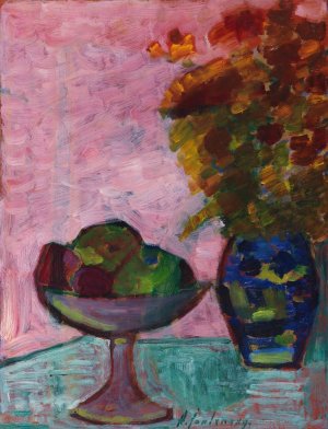 Stillleben Mit Fruchtschale Und Blumenvase by Alexej Von Jawlensky Oil Painting
