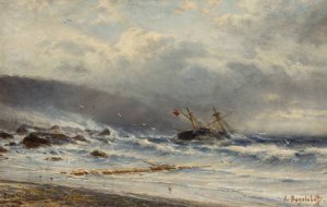 Rough sea by Alexey Petrovich Bogolyubov Oil Painting
