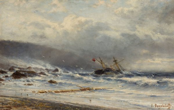 Rough sea by Alexey Petrovich Bogolyubov - Hand-Painted Oil Painting Reproduction