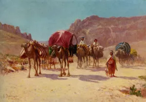 An Algerian Caravan Oil painting by Alexis Auguste Delahogue
