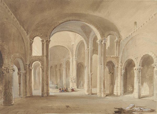 Main Product Photo of Interieur van S. Hilaire te Poitiers, met knielende figuren aan de Confessio  Painting by Alexis Nicolas Noel