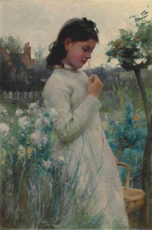 A Young Girl In A Garden by Alfred Augustus Glendening Oil Painting