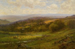 Landscape With Cattle And Haystacks by Alfred Augustus Glendening Oil Painting
