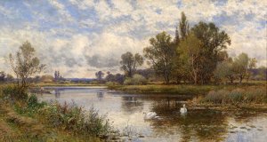 River Scene with Swans by Alfred Augustus Glendening Oil Painting