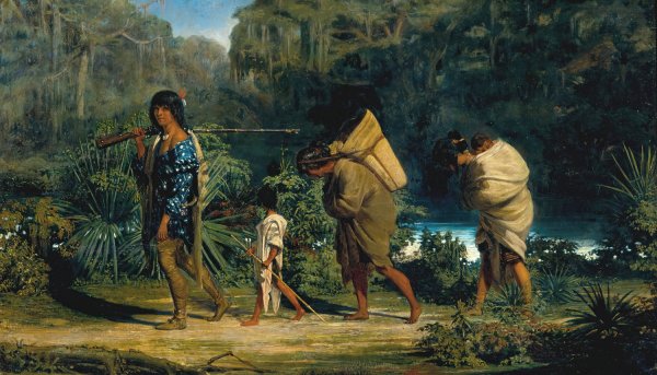 Main Product Photo of Louisiana Indians Walking Along a Bayou  Painting by Alfred Boisseau