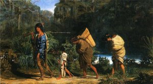 Louisiana Indians Walking along a Bayou