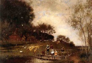 On the Bridge by Alfred Bryant Copeland Oil Painting