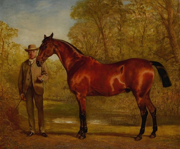 Mr. W. James Holden With His Favorite Hunter In A Landscape by Alfred Chantrey Corbould - Hand-Painted Oil Painting Reproduction