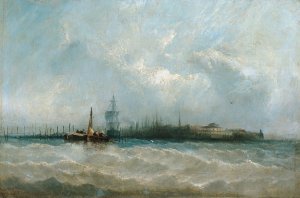 New York from the Harbor Showing the Battery and Castle Garden by Alfred Copestick Oil Painting