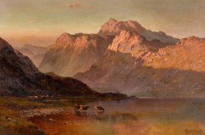 Llyn-Y-Ddinas, Beddgelert, North Wales by Alfred De Breanski Oil Painting